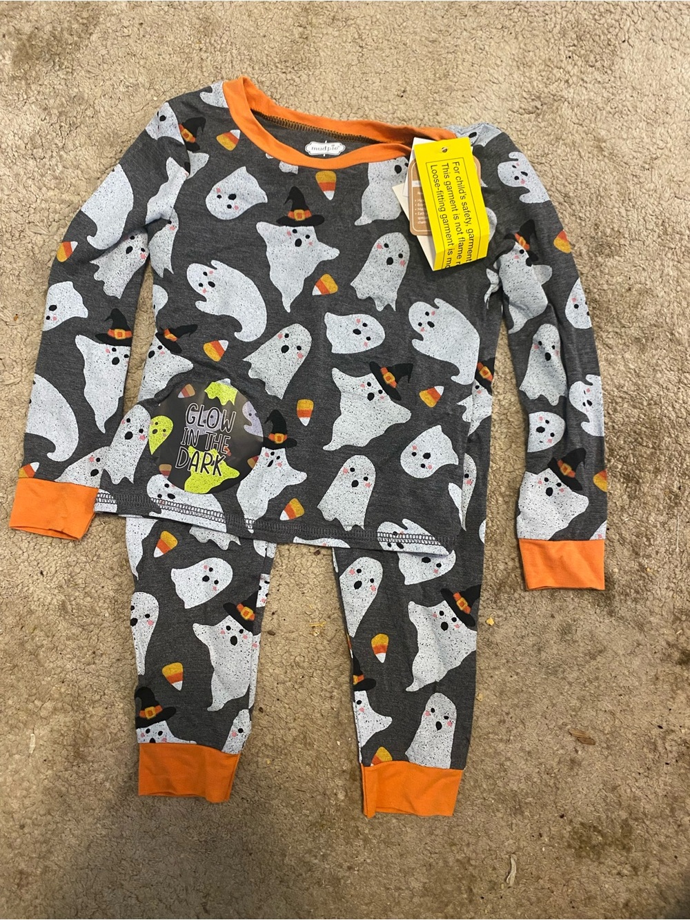 Mud Pie Halloween  Glow-in-the-Dark Pajama Set - Gray & Orange